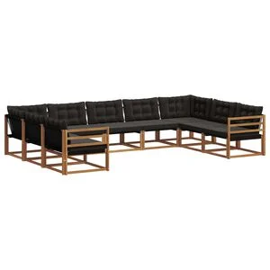 vidaXL Ensemble de canap&eacute;s d'ext&eacute;rieur 9 pcs Naturel et Noir