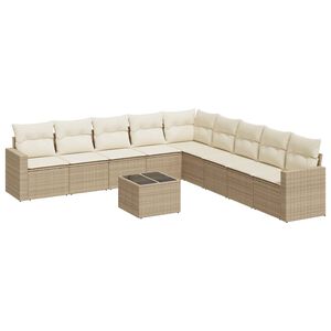vidaXL Salon de jardin avec coussins 10 pcs beige r&eacute;sine tress&eacute;e