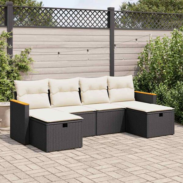 vidaXL Salon de jardin 6 pcs avec coussins noir résine tressée