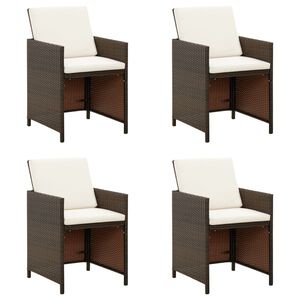 vidaXL Chaises de jardin avec coussins lot de 4 R&eacute;sine tress&eacute;e Marron