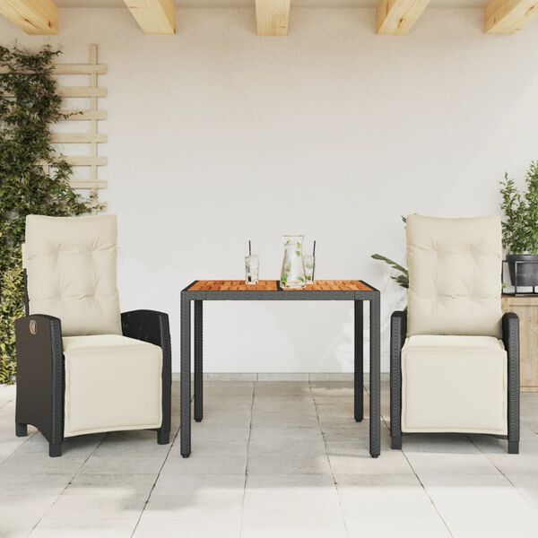 vidaXL Ensemble &agrave; manger de jardin avec coussins 3 pcs Noir