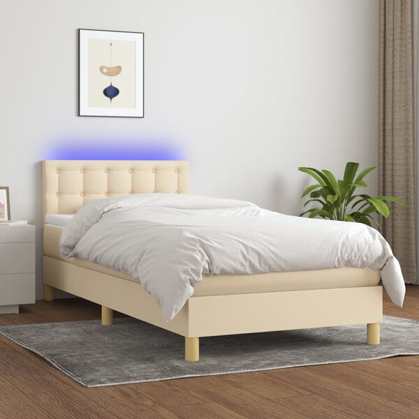 vidaXL Sommier &agrave; lattes de lit avec matelas LED Cr&egrave;me 80x200 cm Tissu