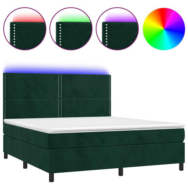 vidaXL Sommier &agrave; lattes de lit matelas et LED Vert fonc&eacute; 180x200 cm