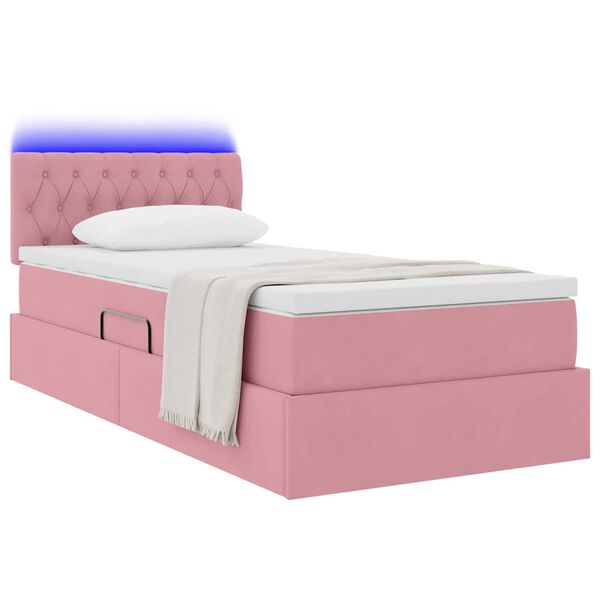 vidaXL Lit avec rangement et LED avec matelas Rose 90 x 200 cm Velours