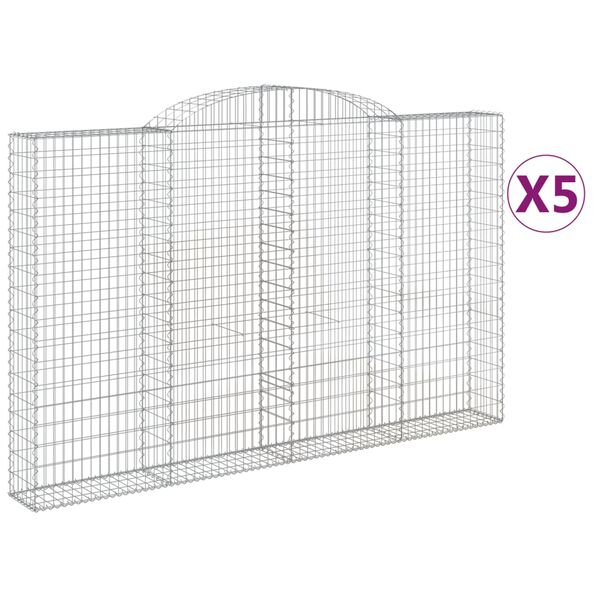 vidaXL Paniers à gabions arqués 5 pcs 300x30x180/200 cm fer galvanisé