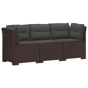 vidaXL Canap&eacute; de jardin 3 places avec coussins look rattan PP Marron