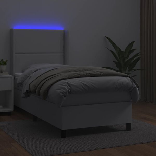 vidaXL Sommier &agrave; lattes de lit matelas LED Blanc 90x200cm Similicuir