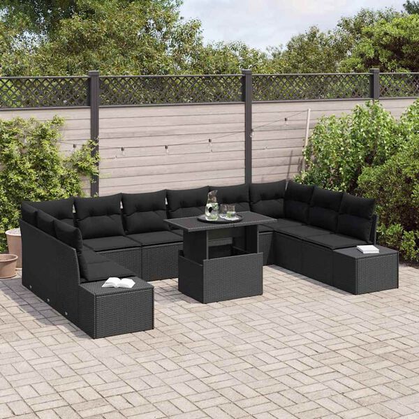 vidaXL Ensemble de canapé de jardin 11 pcs Noir Poly rotin