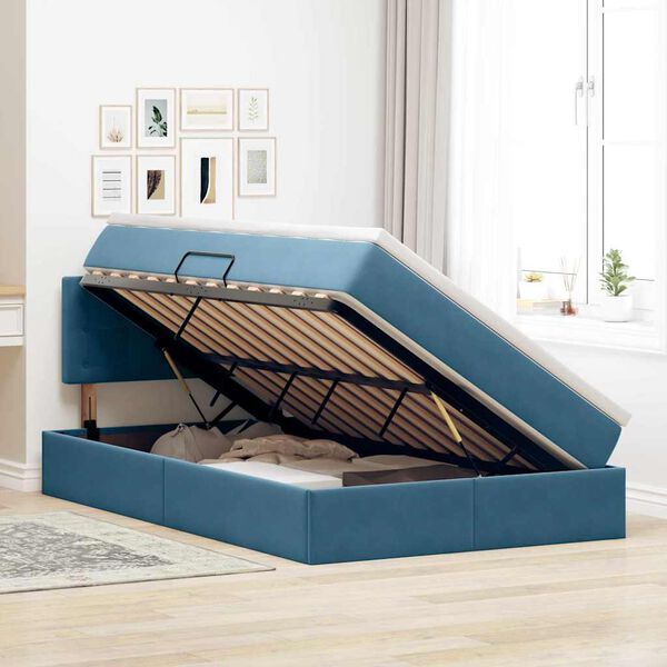 vidaXL Lit de Rangement avec matelas Bleu foncé 120 x 200 cm Velours