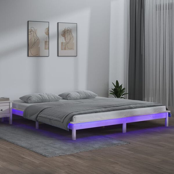 vidaXL Cadre de lit &agrave; LED sans matelas blanc 200x200 cm bois massif