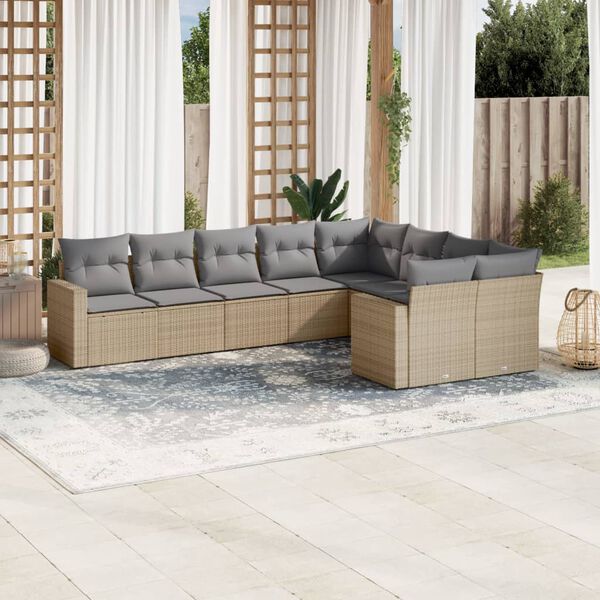 vidaXL Salon de jardin avec coussins 9 pcs beige r&eacute;sine tress&eacute;e