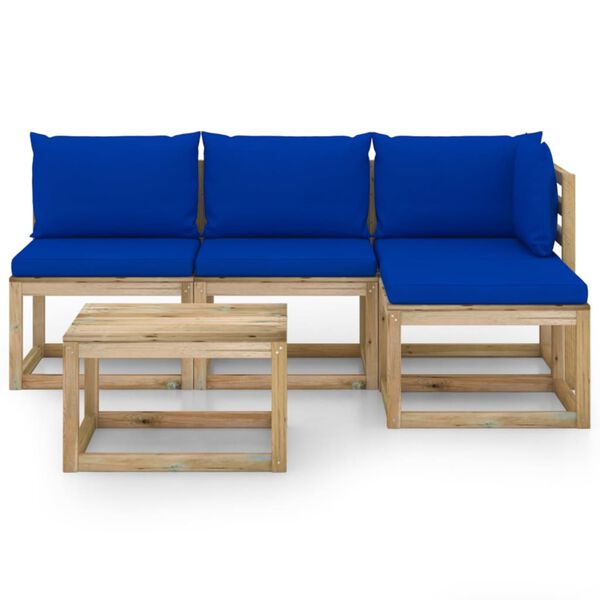 vidaXL Salon de jardin 5 pcs avec coussins bleu