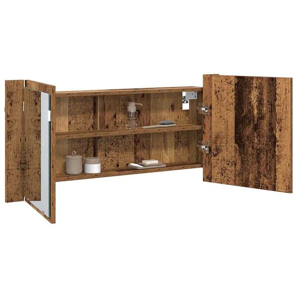 vidaXL Cabinet Miroir LED avec étagère Bois ancien 100 x 12 x 45 cm