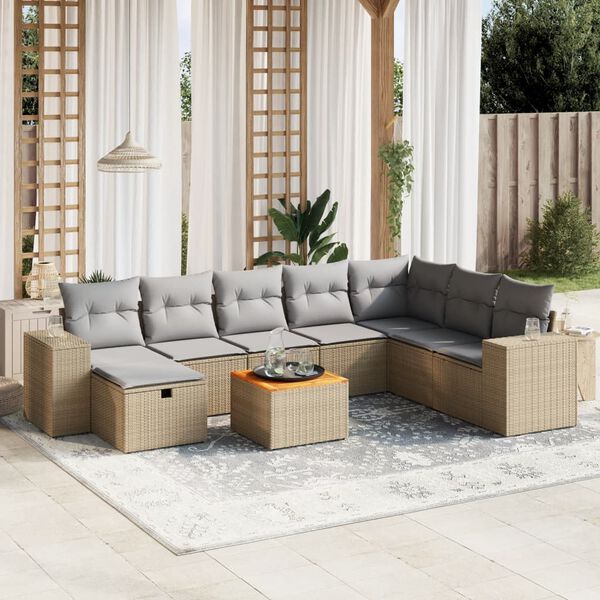 vidaXL Salon de jardin avec coussins 9pcs m&eacute;lange beige r&eacute;sine tress&eacute;e