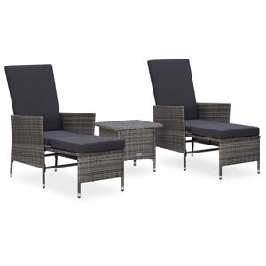 vidaXL Salon de jardin 3 pcs avec coussins R&eacute;sine tress&eacute;e Gris