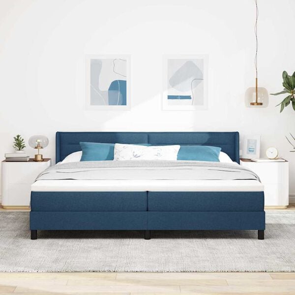 vidaXL Lit &agrave; ressorts avec matelas Bleu 200 x 200 cm Polyester