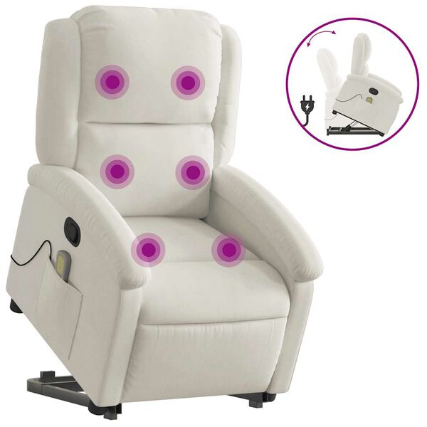 vidaXL Fauteuil de massage inclinable Cr&egrave;me Velours