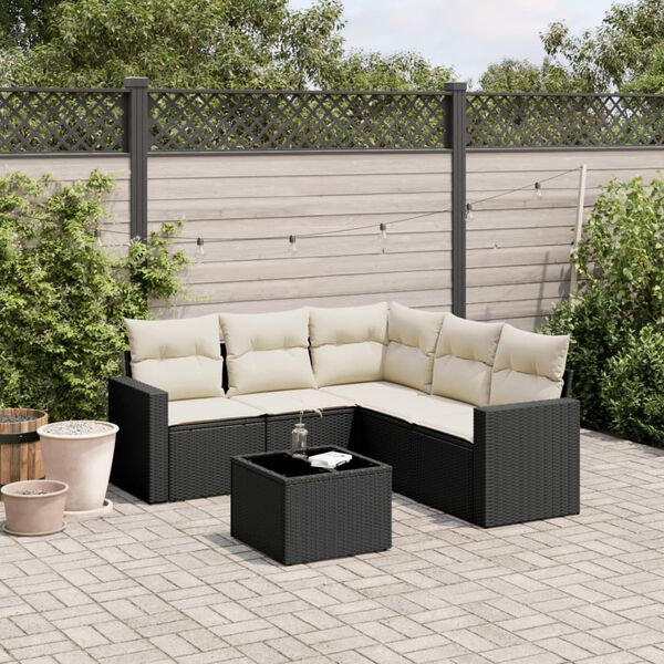 vidaXL Salon de jardin 6 pcs avec coussins noir r&eacute;sine tress&eacute;e