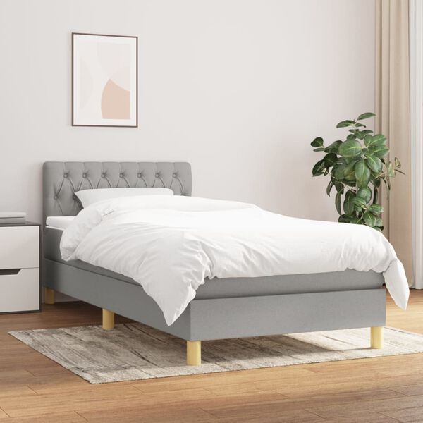 vidaXL Sommier &agrave; lattes de lit et matelas Gris clair 90x190 cm Tissu