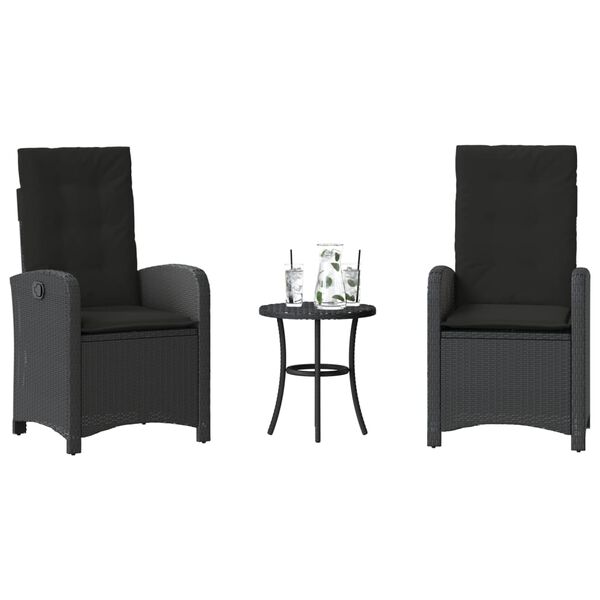 vidaXL Ensemble de bistro 3 pcs avec coussins noir r&eacute;sine tress&eacute;e