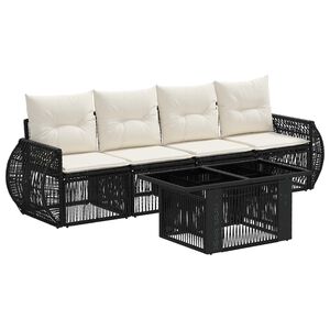 vidaXL Ensemble de canap&eacute; de jardin 5 pc Noir et blanc cr&egrave;me polyrotin