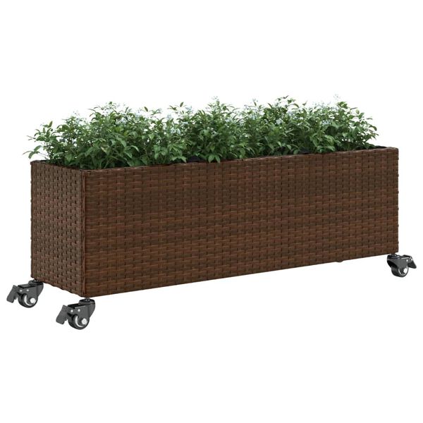 vidaXL Jardini&egrave;res et roulettes 2pcs marron 107x32x38cm r&eacute;sine tress&eacute;e
