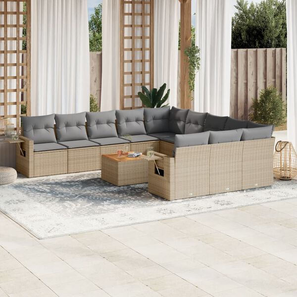 vidaXL Salon de jardin avec coussins 12 pcs beige r&eacute;sine tress&eacute;e