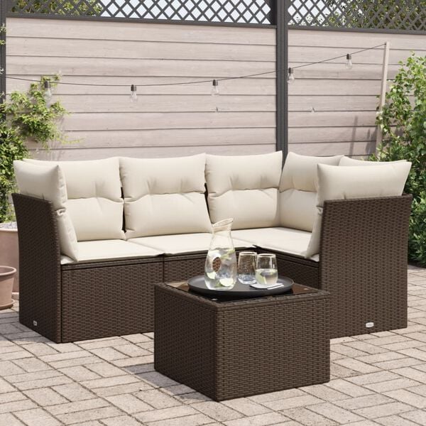 vidaXL Salon de jardin avec coussins 5 pcs marron r&eacute;sine tress&eacute;e