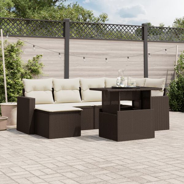 vidaXL Salon de jardin avec coussins 7 pcs marron r&eacute;sine tress&eacute;e