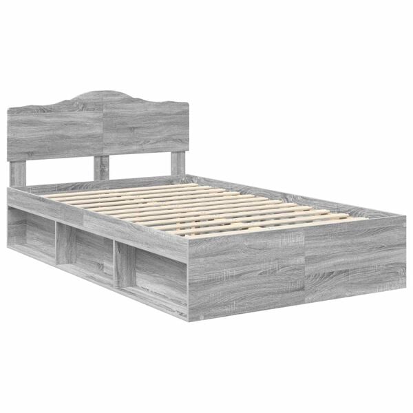 vidaXL Cadre de lit Gris Sonoma 120 x 190 cm Bois de pin massif