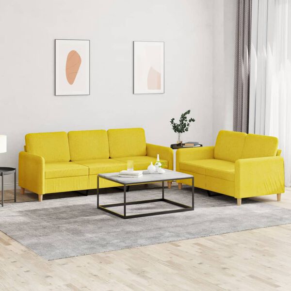vidaXL Ensemble de canapés 2 pcs avec coussins Jaune clair Tissu