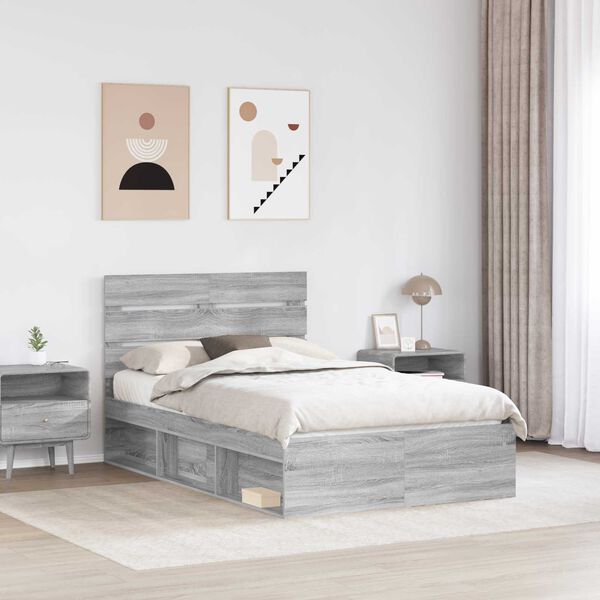 vidaXL Cadre de lit Gris Sonoma 135 x 190 cm Bois de pin massif