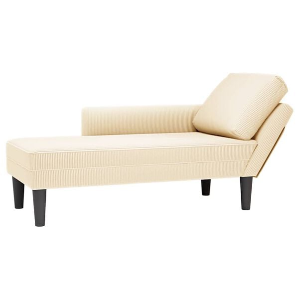 vidaXL Chaise longue avec coussin cr&egrave;me tissu en velours c&ocirc;tel&eacute;