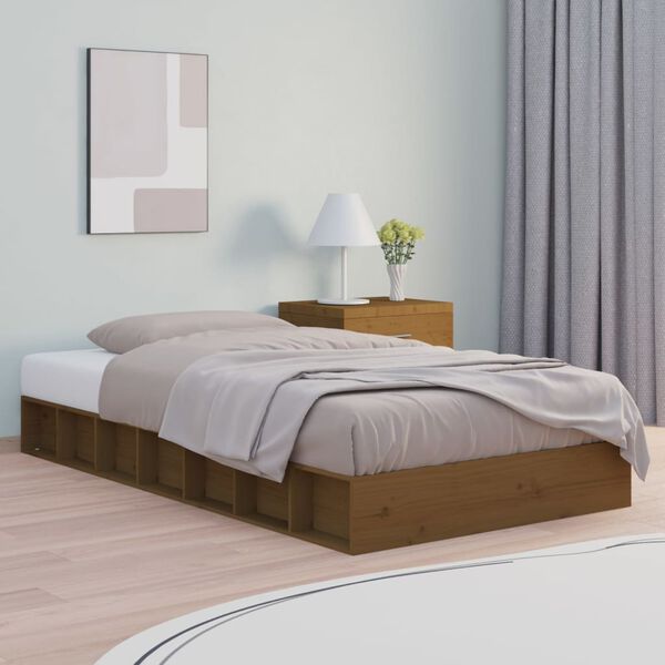 vidaXL Cadre de lit sans matelas marron miel 75x190 cm bois massif