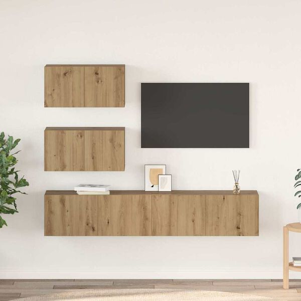 vidaXL Ensemble meuble TV 4 pcs Ch&ecirc;ne artisanal Bois d'ing&eacute;nierie