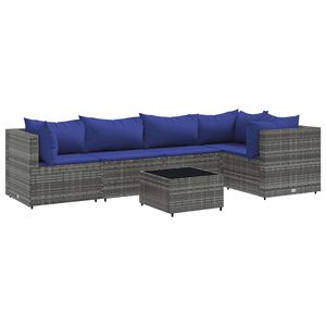 vidaXL Salon de jardin 6 pcs avec coussins Gris R&eacute;sine tress&eacute;e