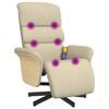 vidaXL Fauteuil inclinable de massage avec repose-pieds cr&egrave;me tissu