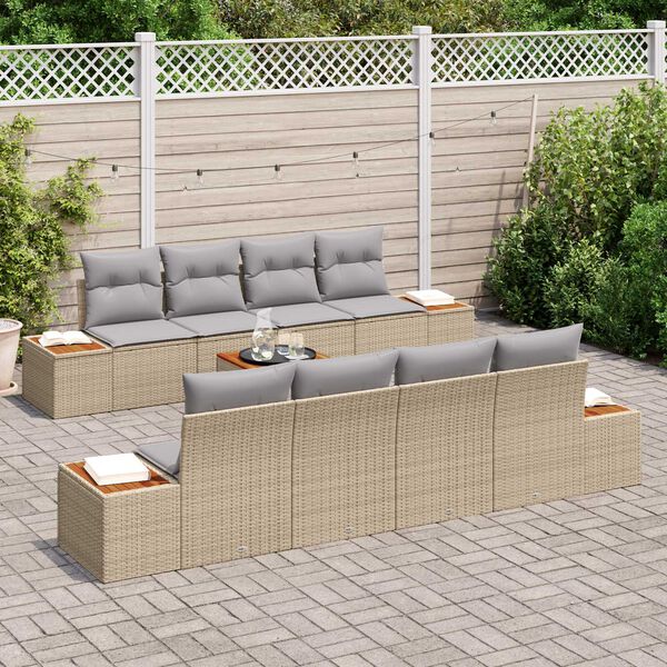 vidaXL Ensemble de canap&eacute; de jardin 9 pcs Beige Poly rotin