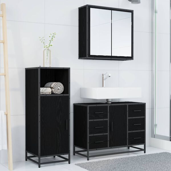vidaXL Ensemble de mobilier de salle de bain 3 pcs Ch&ecirc;ne noir