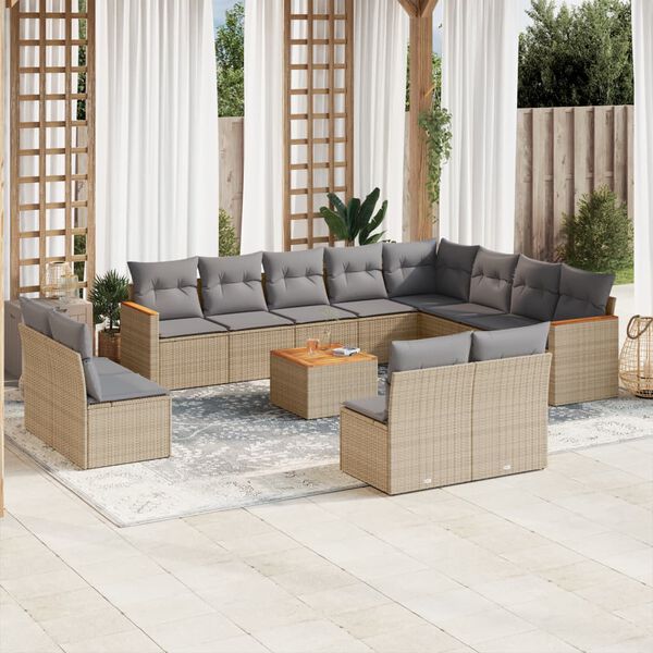 vidaXL Salon de jardin et coussins 13 pcs m&eacute;lange beige r&eacute;sine tress&eacute;e
