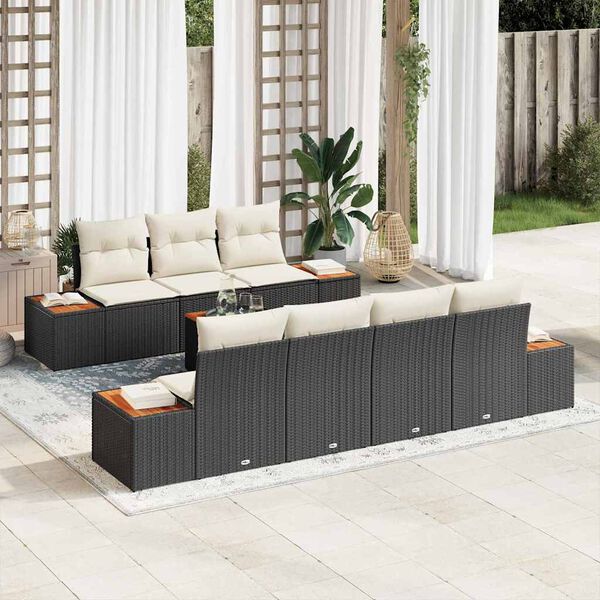 vidaXL Ensemble de canapé de jardin avec coussin 8 pcs Noir Poly rotin