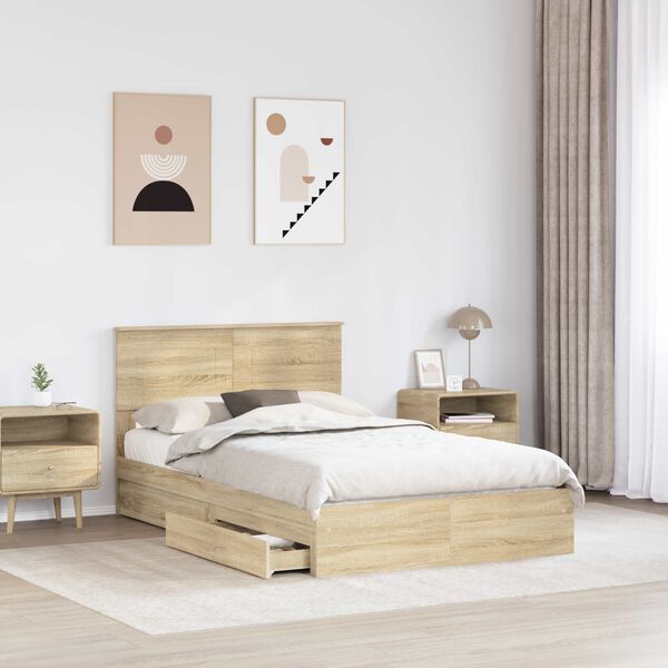 vidaXL Lit de Rangement Ch&ecirc;ne Sonoma 120 x 200 cm Bois d'ing&eacute;nierie