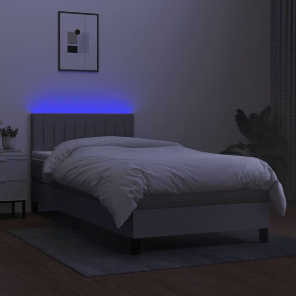 vidaXL Sommier &agrave; lattes de lit avec matelas et LED Gris clair 90x200cm