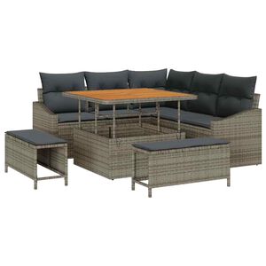 vidaXL Ensemble de canap&eacute; de jardin avec coussin 8 pcs Gris Poly rotin