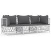 vidaXL Salon de jardin avec coussins 3 pcs blanc acier