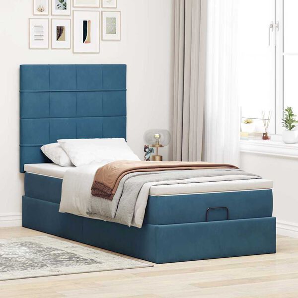 vidaXL Cadre de lit ottoman avec matelas bleu foncé 80x200 cm velours