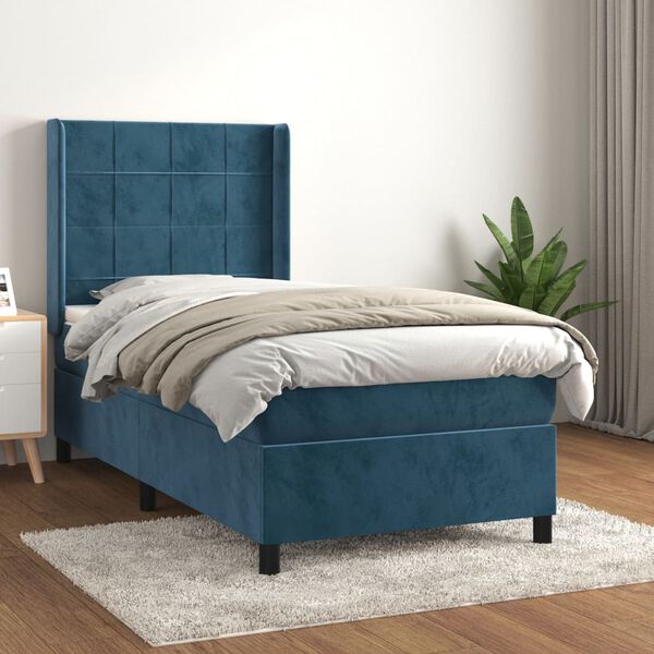 vidaXL Sommier &agrave; lattes de lit avec matelas Bleu fonc&eacute; 90x190 cm