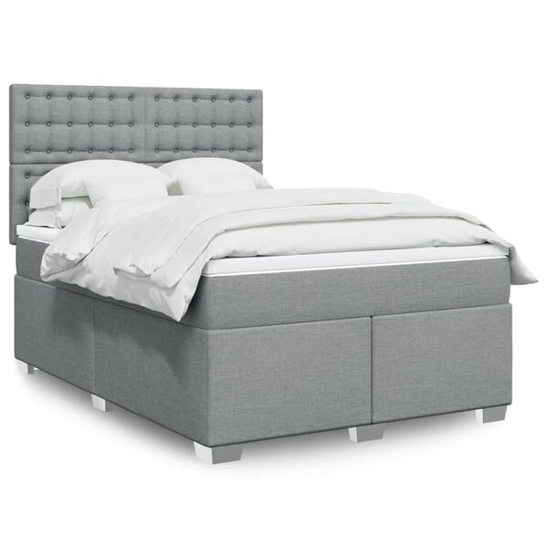 vidaXL Sommier &agrave; lattes de lit avec matelas Gris clair 140x190cm Tissu