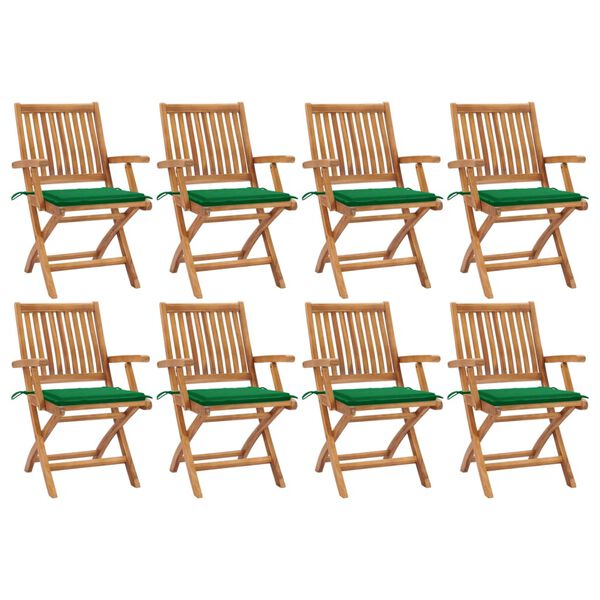 vidaXL Chaises pliables de jardin avec coussins lot de 8 Teck solide