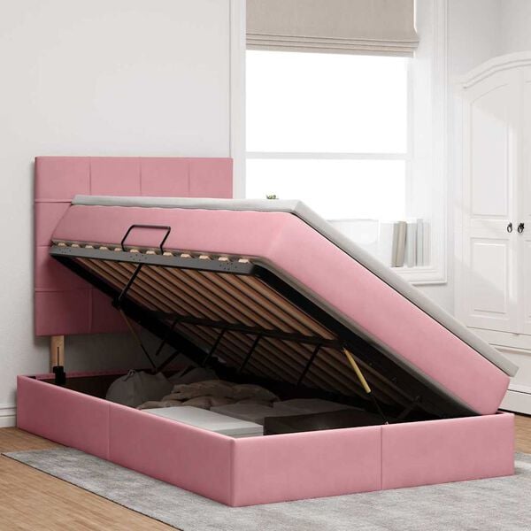 vidaXL Lit avec rangement et matelas Rose 120 x 190 cm Velours